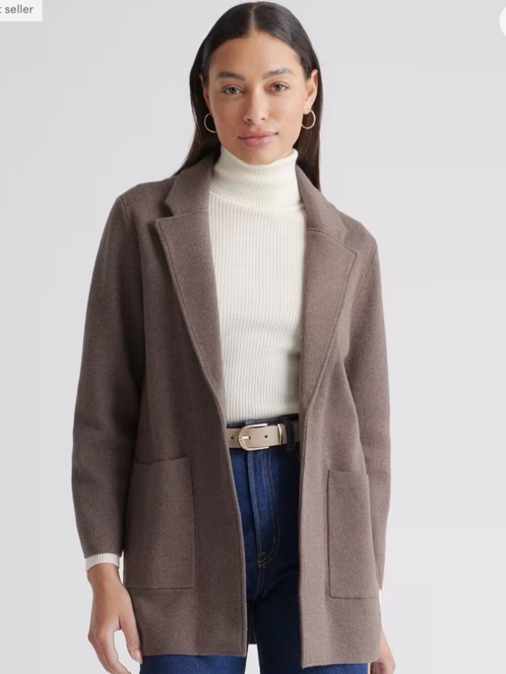 Quince 100% Organic Cotton Knit Blazer Size Medium Brown